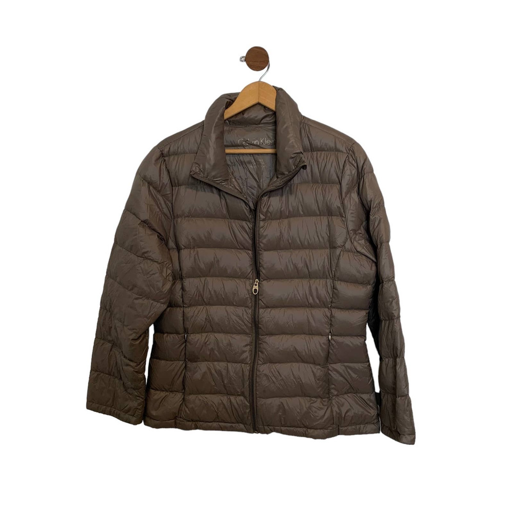 Klein Calvin Womens Puffer Jacket Size XL Long Sleeve Coat Packable Down